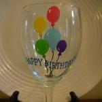 Birthday Wine Glass Handpainted Happy Birthday