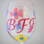 Bff Large Wine Glass Handpainted Personalized