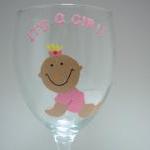 Baby Girl Wine Glass, Personalized Handpainted..