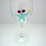 Handpainted Starfish Wine Glass