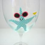 Handpainted Starfish Wine Glass