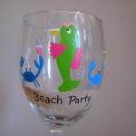 Beach Party Handpainted Wine Glass
