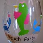 Beach Party Handpainted Wine Glass