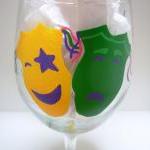 Comedy/tragedy Wine Glass Handpainted Personalized..