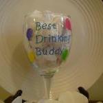 Drinking Buddy Handpainted Wine Glass Personalized