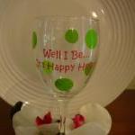 Happy Hour Wine Glass Handpainted Personalized