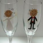 Bride And Groom Champagne Flutes Handpainted..