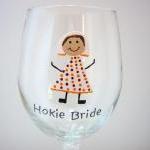 Hokie Bride Wine Glass Handpainted Personalized..
