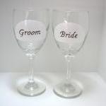 Bride And Groom Wine Glass Handpainted..