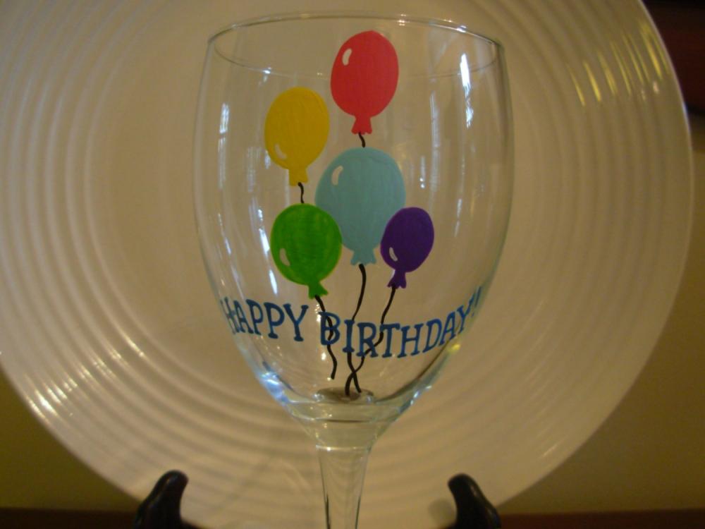 Birthday Wine Glass Handpainted Happy Birthday