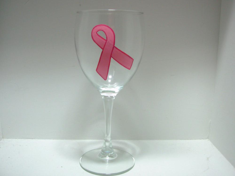 Pink Ribbon Handpainted Wine Glass Breast Cancer Awareness on Luulla