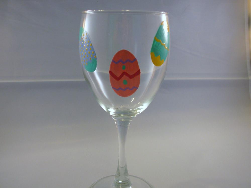 Handpainted Easter Wine Glass Personalized Easter Eggs
