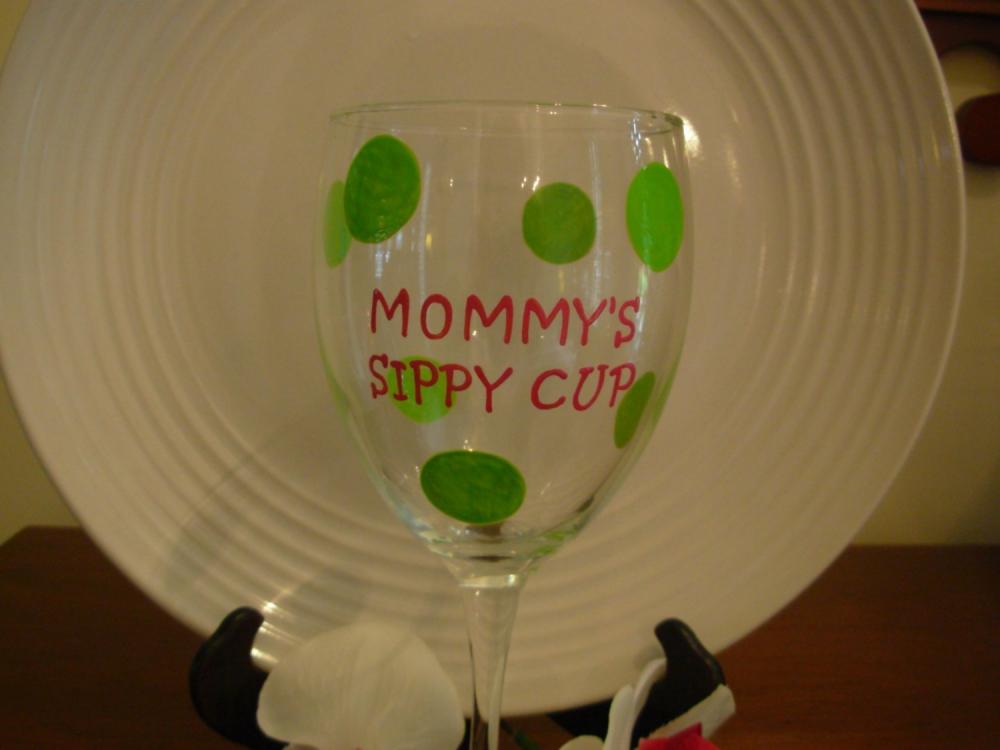Mommy's Sippy Cup Wine Glass Handpainted