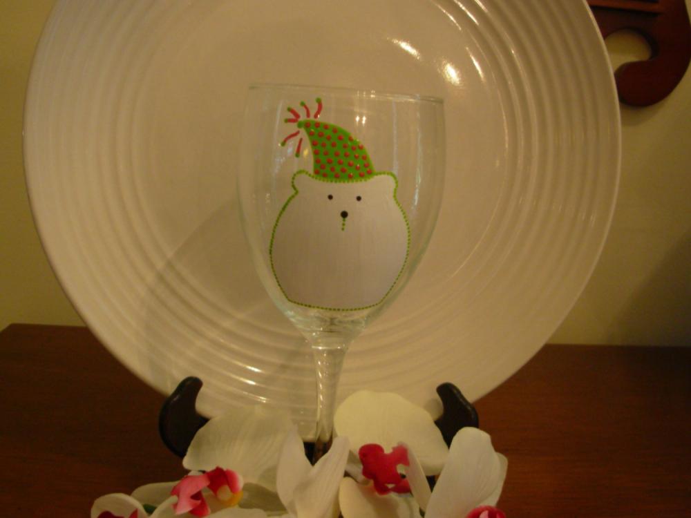 Polar Bear Wine Glass Handpainted
