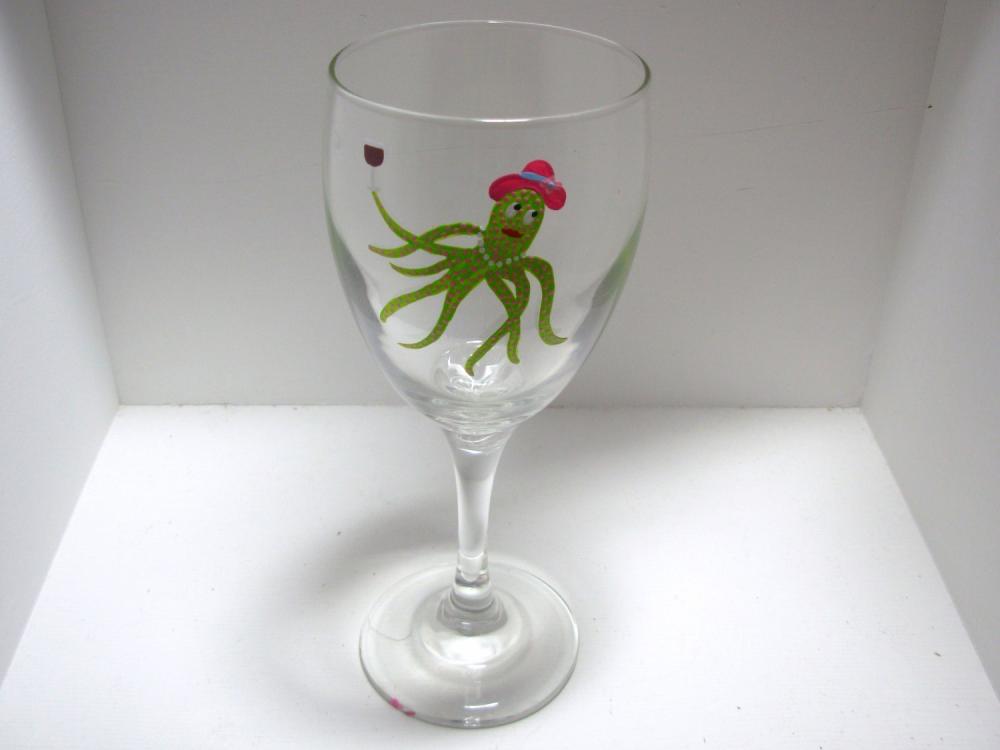 Octopus Diva Wine Glass Personalized Handpainted