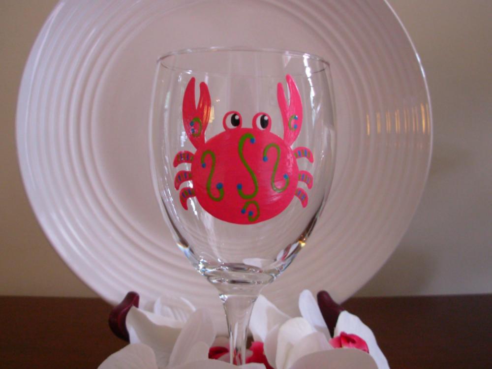 Crab Wine Glass Handpainted Personalized