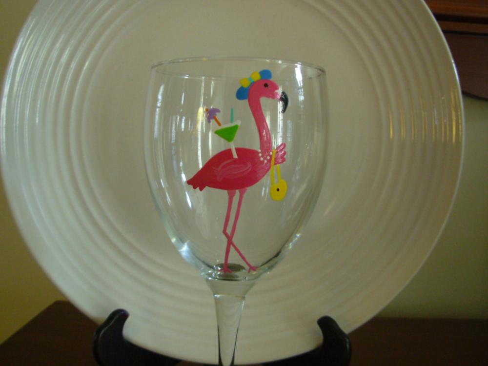Pink Flamingo Wine Glass Diva Handpainted