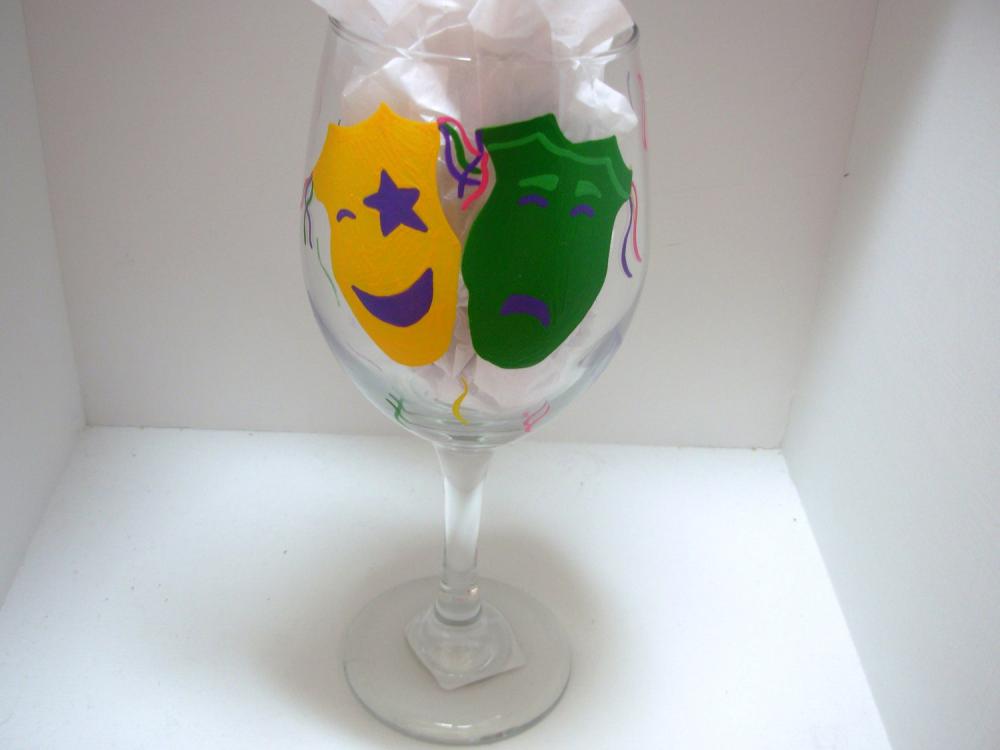 Comedy/tragedy Wine Glass Handpainted Personalized Oversized