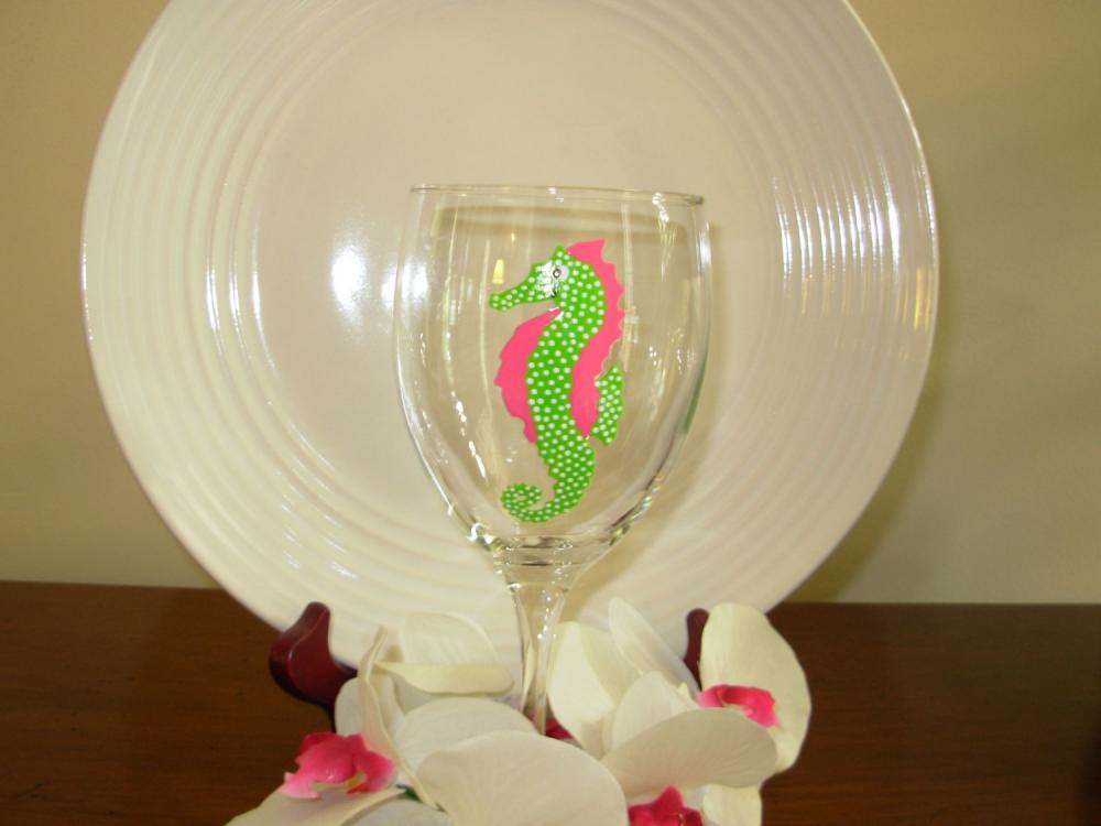 Seahorse Wine Glass Handpainted