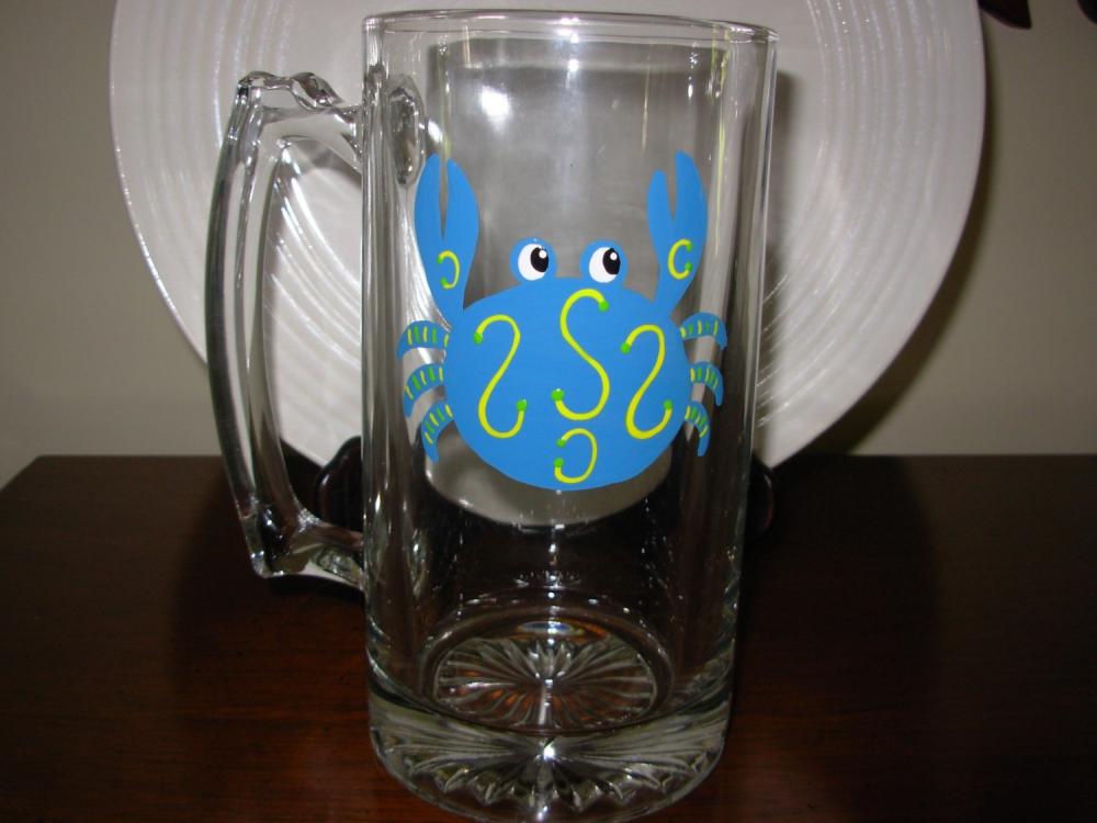 Crab Beer Mug Handpainted Personalized
