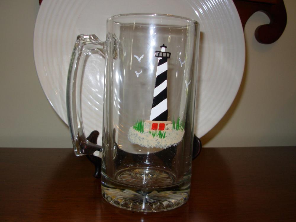 Cape Hatteras Lighthouse Beer Mug Handpainted