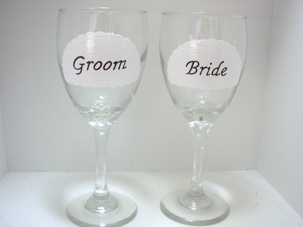 Bride And Groom Wine Glass Handpainted Personalized