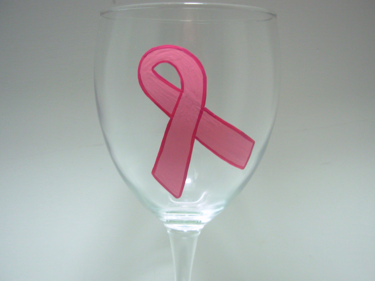Pink Ribbon Handpainted Wine Glass Breast Cancer Awareness on Luulla